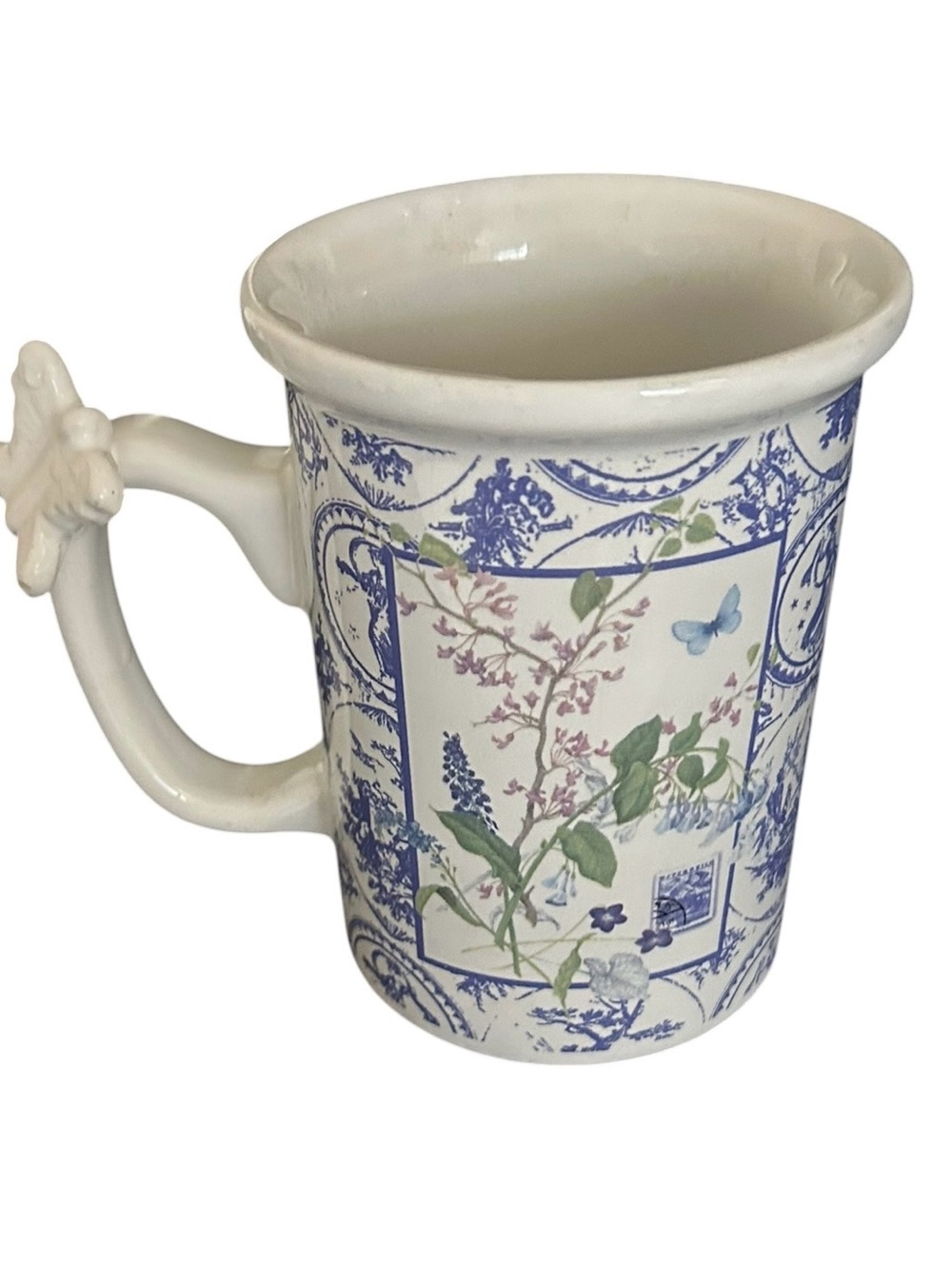 Hallmark Houston Harvest Butterfly Handle Lavender Flowers Stamp Mug Coffee Cup